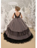 Black And Pink Dots Tulle V Back Cupcake Flower Girl Dress